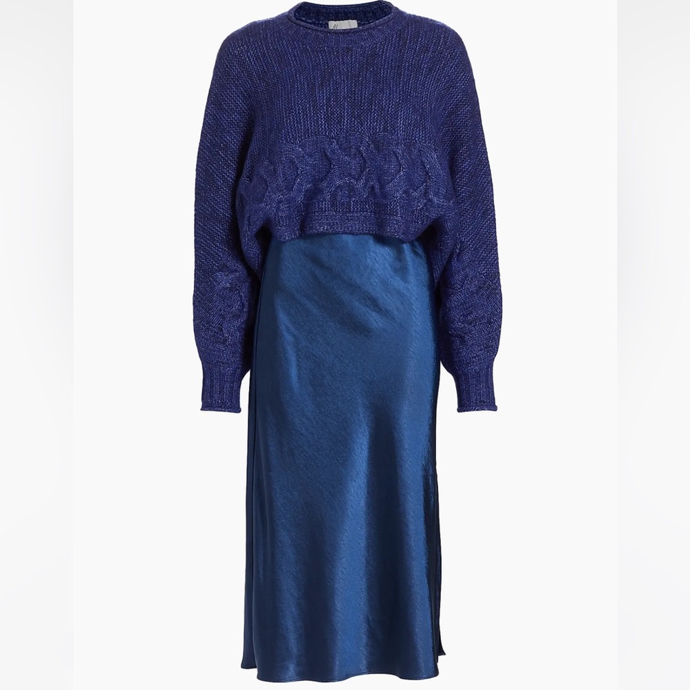 NWT Dh New York Ann Sweater & Satin Midi-Dress (Blue, L)